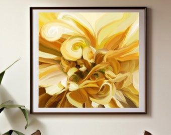 Yellow Dahlia Fine Art Print, Contemporary Flower Abstract, Modern Decor, Bright Canvas Wall Art, UK Artist