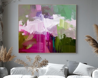 Magenta Pink Abstract Art Print: Modern Interior Design, Sage Green Decor