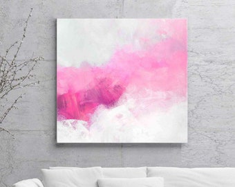 Creamcicle Pink Abstract Fine Art Print, Contemporary White Canvas Wall Art, Interior Design, Textured Canvas, UK artist