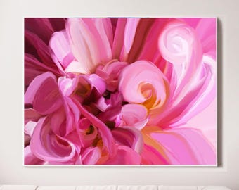 Bright Pink Dahlia, Abstract Art Print, Large Flower Petals, Beautiful Floral Canvas, UK Artist