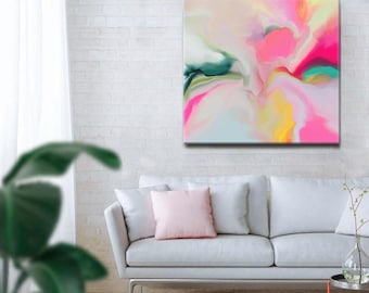 Sale Blush Pink Lily Abstract 24x24" Canvas Art Print, Interior Design, Coral Decor, Pastel Colours, UK artist
