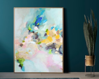 Euphorbia Blue Floral Abstract Fine Art Print, Contemporary Colourful Wall Art, UK artist