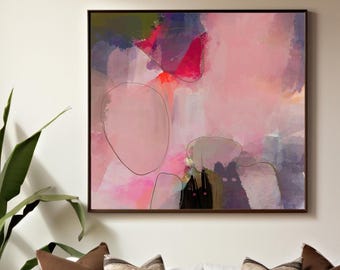 Mongoose and Ferret Abstract Fine Art Print, Light Mauve Living room Wall Art, Muted Pink, Textured Canvas, UK artist