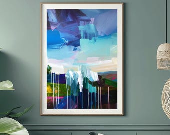 Abstract Cobalt Blue Sky Giclee Print: Teal Grey Neutral Wall Art