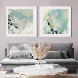 Seafoam Green Set of 2 Art Prints, Soft Abstract Prints, Sage Green Teal, Ecru Interior Design, Wall Decor, UK Artist