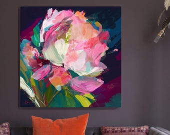 Pink Rose Abstract Canvas Print, 30 x 30" Bright Coral Wall Art