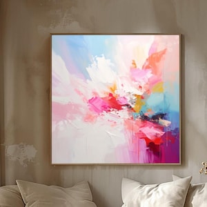 White Montag Abstrakter Kunstdruck : Farbenfrohe, Rosa Akzente, Heimdeko