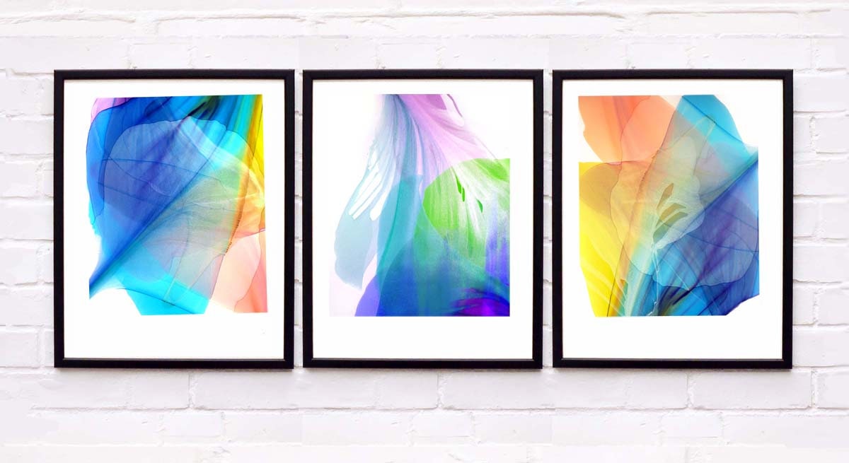 Embellished Set of Three Art Prints Abstract Gold Leaf on | Etsy