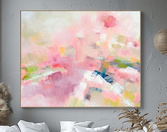 Pink Heather & Sage Abstract Art Print: Muted Neutral Colours