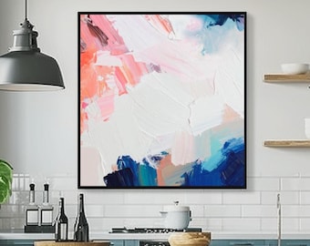Blush Indigo Abstract Fine Art Print, Contemporary Modern Pink Wall Art , Pastel Blue, White Interior Design, UK Artist