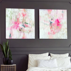 Snow Heather Abstract Fine Art Print Set, Impressionism Soft White Room Aesthetic, Wall Decor Canvas Prints