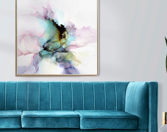 Chiffon Lily Abstract Art Print, Pastel Teal Blue Aesthetic, Mint Green Wall Decor, Interior Design, UK artist