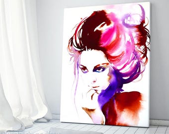 Fashion Illustration Abstract Print: Pink Updo Canvas Wall Art