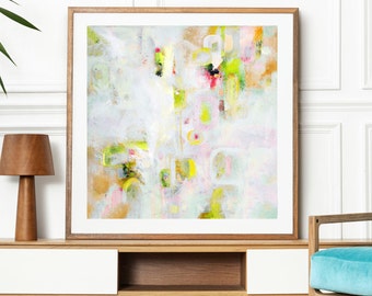 Lime Sugar Abstract Fine Art Print, Neutral White Decor, Bright Green Accents, Wall Art UK