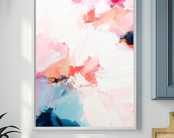 Rose Gold Leaf Abstract Canvas Print, 18x24" White Blush Wall Art, Ready to hang