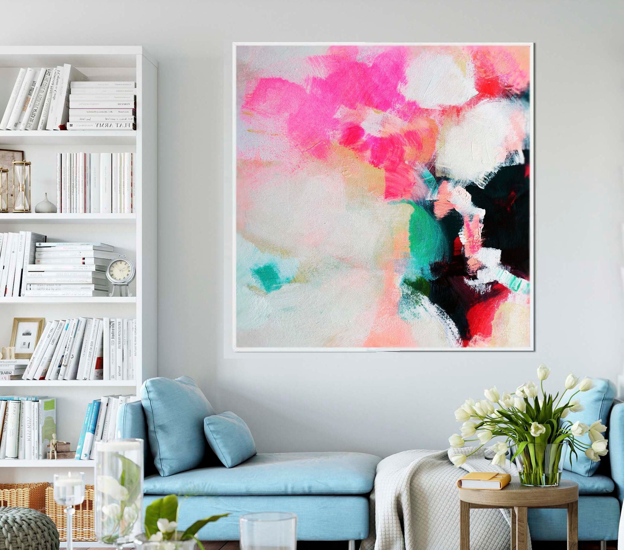 Pink Hydrangea Abstract Art Print, Reproduction Giclee print, Oversized