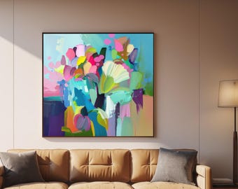 Turquoise Mint Abstract Art Print: Mid-Century Teal Green Accents, UK Artist