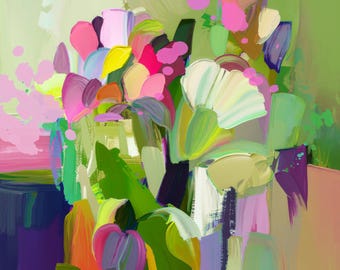 Lime Green Still Life Abstract Art Print: Mid-Century Decor, UK Artist