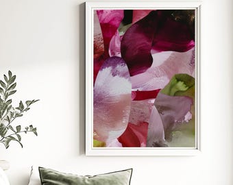 Plum Jewel Abstract Print: Burgundy Wine Flower Wall Art with Gold Leaf