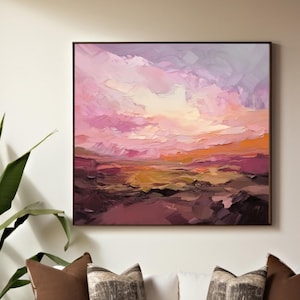 Lavender Sunset Abstract Fine Art Print, Vibrant Colourful Canvas, Modern Pink Sky, Plum Decor, UK Artist