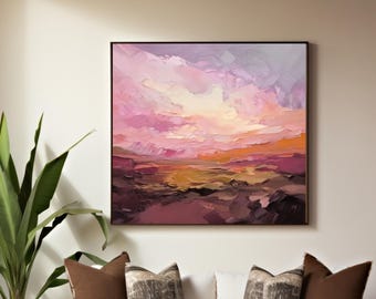 Lavender Sunset Abstract Fine Art Print, Vibrant Colourful Canvas, Modern Pink Sky, Plum Decor, UK Artist