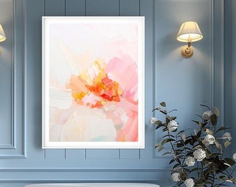White Cherry Blossom Art Print: Pastel Abstract Floral Decor