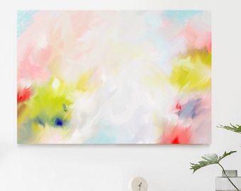 Lime Blush Abstract Art Print,  Cream Floral, Pink Aesthetic Home Decor, Interior Design Picture UK Artist