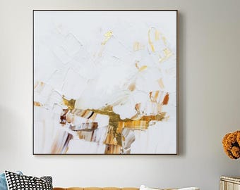White Abstract Gold Leaf Giclee Art Print: Interior Design for Home Decor