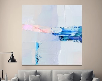 White Cobalt Textured Abstract Art Print: Mid-Century Blue Home Decor, UK Artist