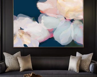 White Icelandic Wild Flowers Abstract Print, Pastel Interiors, Soft Calm Off-White, Teal Decor, Cream Aesthetic, UK Artist