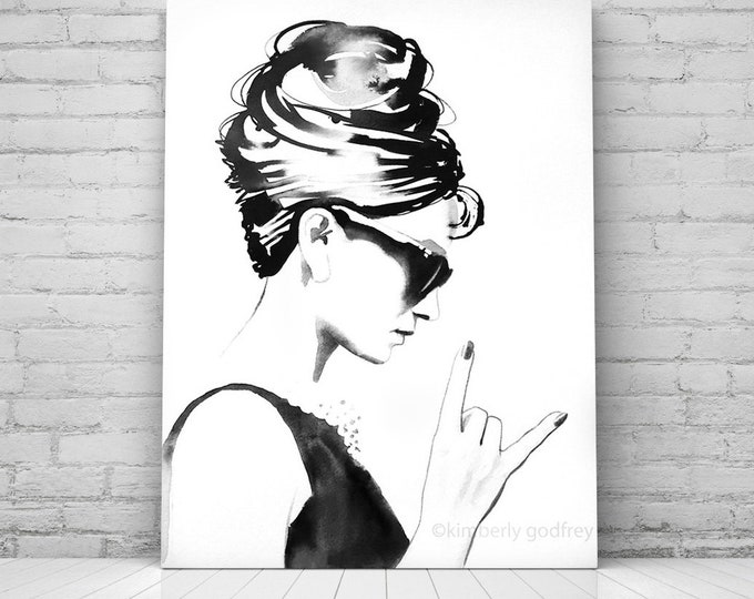 B&W Fashion Illustration,  Black and White 1950s Updo Salon Decor, UK Artist