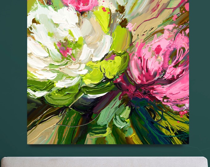 Snow Rose Floral Print: Abstract Blush Giclée Canvas Wall Art