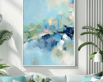 Seafoam Teal Abstract Print: Sky Blue Wall Art, Pastel Decor