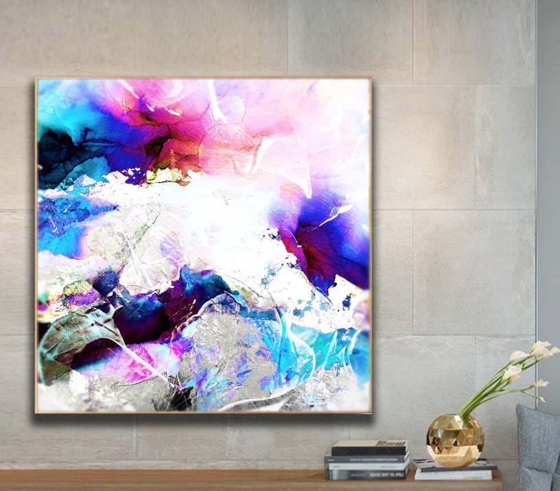 Cobalt Blue Abstract Art Print, Large Embellished Painting, Modern