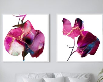 Translucent Flora Abstract Fine Art Print Set, Modern Floral Decor, Pink Aesthetic Wall Art, UK artist