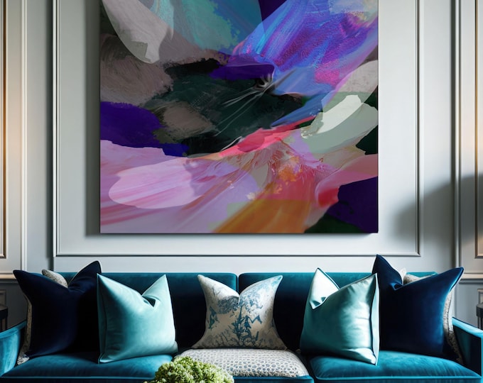Featured listing image: Sheer Blue Amaranthine Abstract Fine Art Print, Indigo Wall Art, Plum Burgundy Decor, Surreal Flower, UK artist
