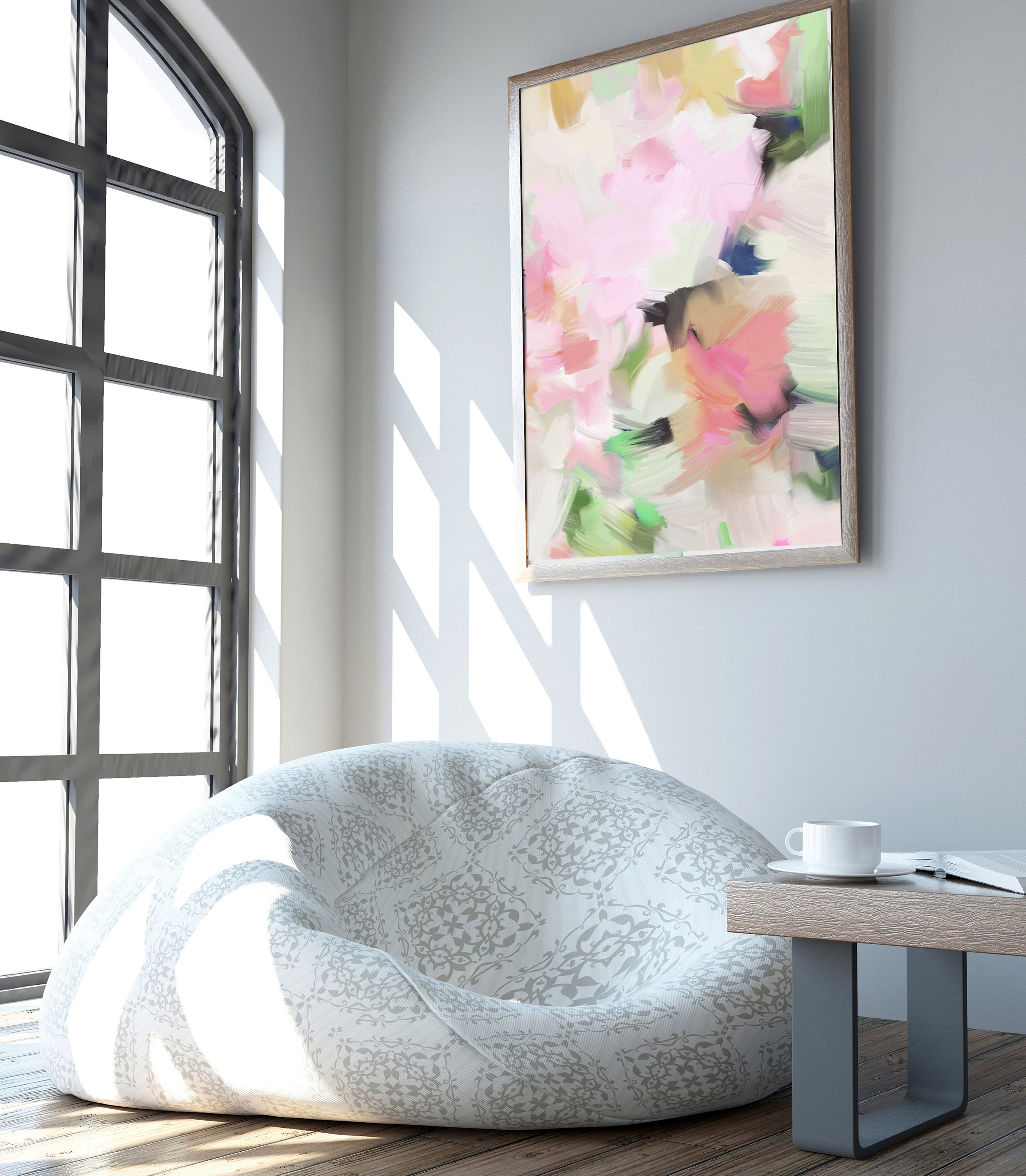 Pink Grey Black White Floral Abstract Canvas Wall Art Large Picture Print