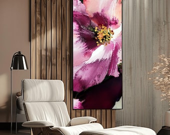 Burgundy Wine Floral Abstract Print: Dark Mauve Petals Vertical Wall Art
