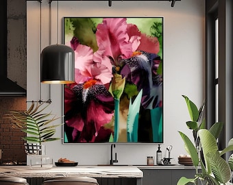 Fuchsia Floral Abstract Print: Burgundy Plum Purple Wall Art, UK artist