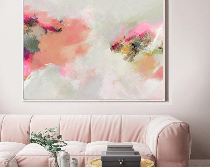 Gold Leaf Abstract Art Print: Blush Peach Home Decor