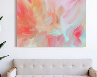 Coral Lotus Flower Abstract Art Print, Bright Pink Aesthetic Decor, Interior Design, Orange Floral Wall Art, UK Artist