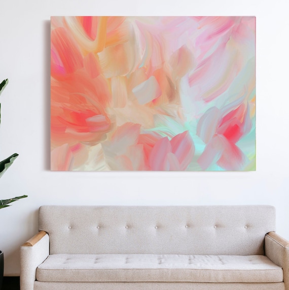 Decor, Wall Art, Bright - Art Print, Etsy Floral Interior Pink Abstract Flower UK Design, Orange Aesthetic Artist Lotus Coral