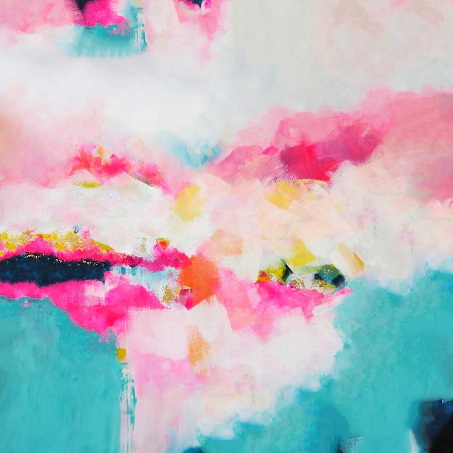 Miami Beach Abstract Art Print, Bright Colours, Large Embellished