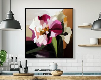 Fuchsia Floral Abstract Print: Burgundy Plum Purple Wall Art, UK artist