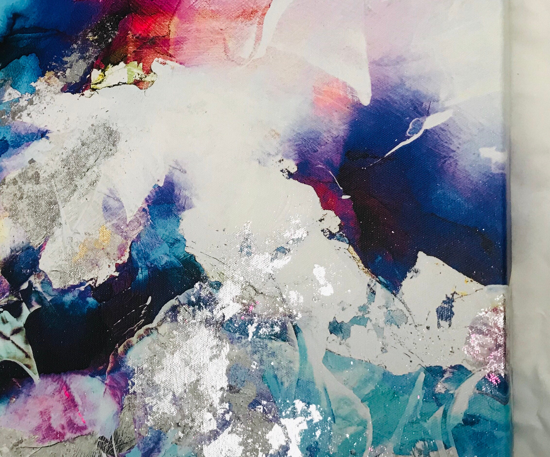 Cobalt Blue Abstract Art Print, Large Embellished Painting, Modern Interior Design, Contemporary