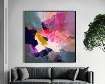 Sheer Jewel Cerise Fine Art Print Abstract Print, Soft Plum Interior Design, Light Sage Green, Pastel Mauve Wall Art, UK Artist