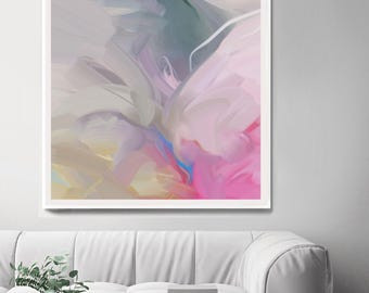 SALE Pink Zen Abstract Fine Art Paper Print, 24x24",Light Grey Decor, Neutral Soft Pastel Wall Art, UK