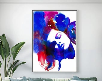 Cobalt Blue Fashion Illustration Abstract Art Print: Modern Indigo Salon Decor, UK Artist