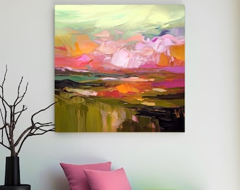 Olive & Mint Abstract Art Print: Colorful Floral Canvas