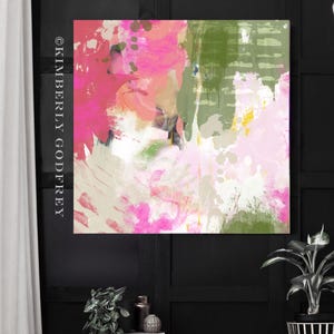 Pink Abstract Art Print, Contemporary Modern Decor, Ecru Beige and Olive Green Wall Art, UK artist